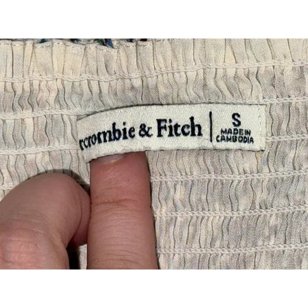 Abercrombie & Fitch White Floral Smocked Puff Sleeve Blouse Top Women Size Small - Image 4