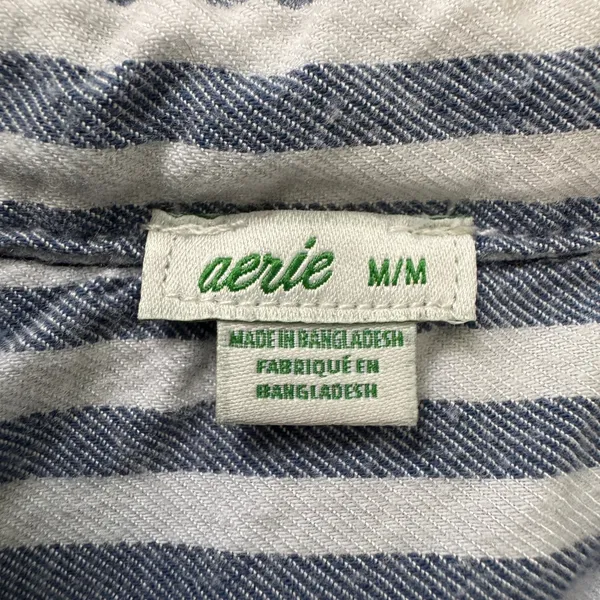 Aerie Flannel Mixed Plaid Button Down Shirt Medium Blue Green Colorblock Preppy - Image 6