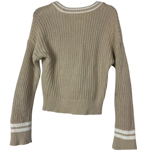 Abercrombie Fitch Tipped Ribbed V Neck Sweater Light Brown XXS Striped Collar‎ - Image 2