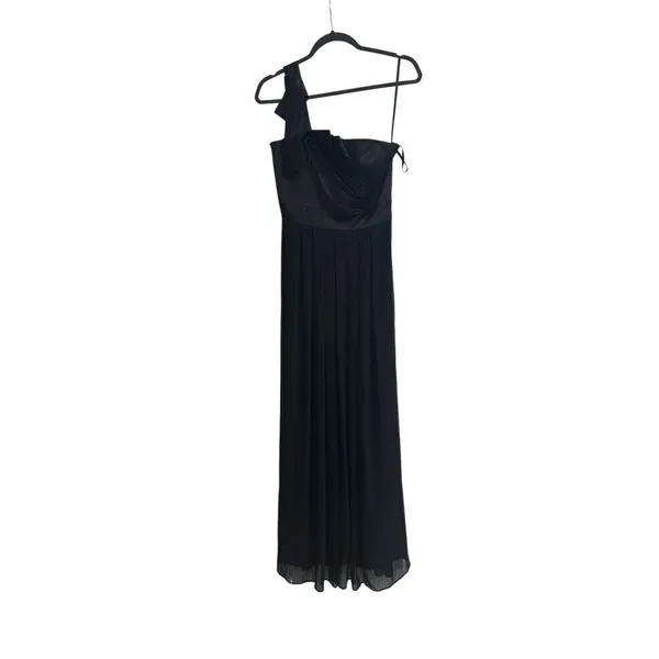 Max and Cleo Black Satin Chiffon Gown size 4 Small hole on the bottom of the dre - Image 2