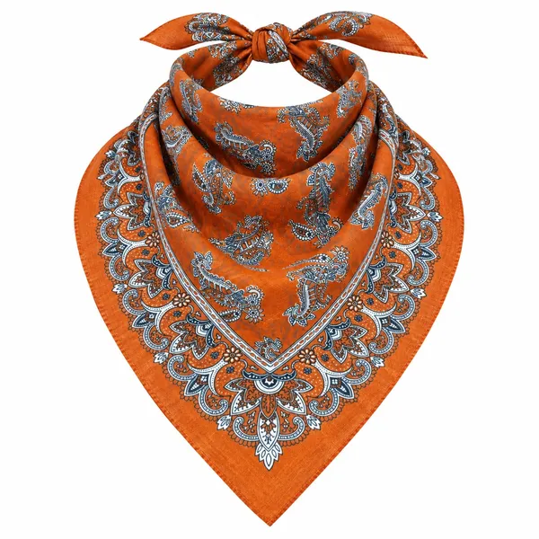 Burnt Orange Paisley Bandana Boho Cowgirl Western Square Scarf - Image 2