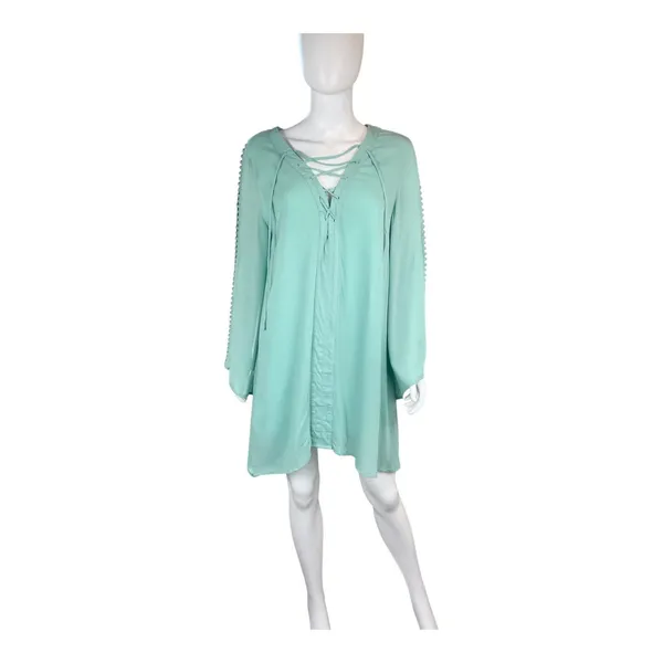 Entro Women's Mini Dress Size S Long Sleeve Lace Up Boho‎ Festival Casual - Image 3
