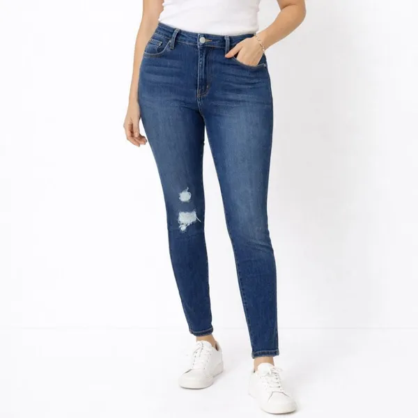 Good American Good Curve High Rise Ripped Jeans Women Sz 10 Skinny Medium Wash - Image 9