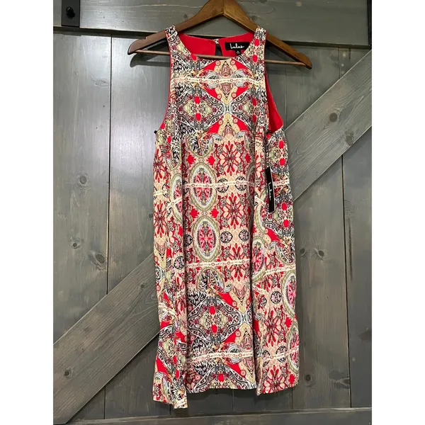 Lulus Red Paisley Mini Dress‎ High Neck Shift Small Boho Festival - Image 2