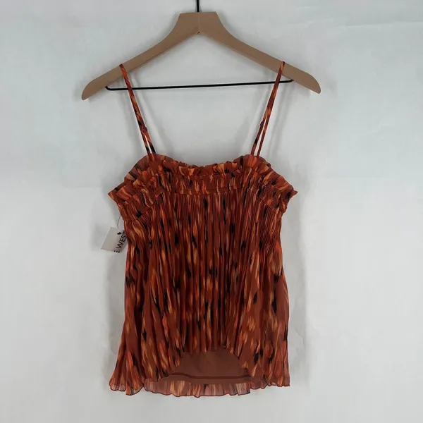 Nine West Camisole Top‎ Womens S Orange Abstract Pleated Smocked Spaghetti Strap - Image 9