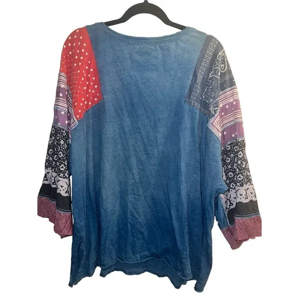 ✨FREE PEOPLE Shibuya Boho Sz Large Denim Patchwork Top✨ - Image 10