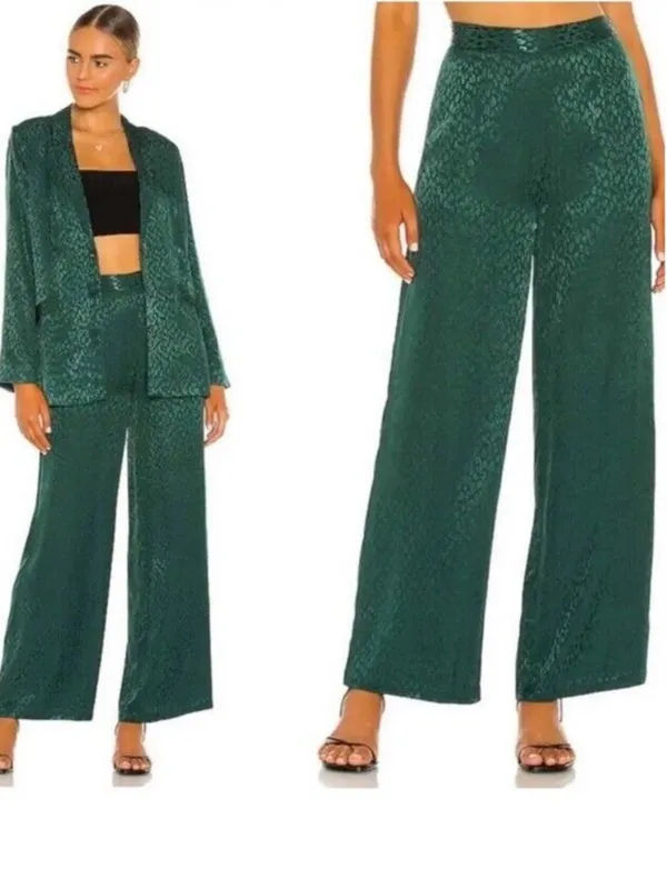 L*Space Harlow Pant Green Leopard Jacquard Wide Leg Viscose Trousers Size 2 NEW - Image 2