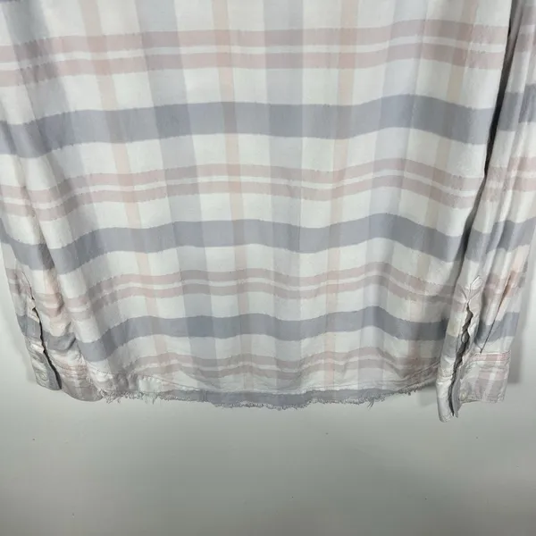 Free People LoveLand Pastel Plaid Button Down‎ Frayed Hem Boho Shirt Small - Image 9
