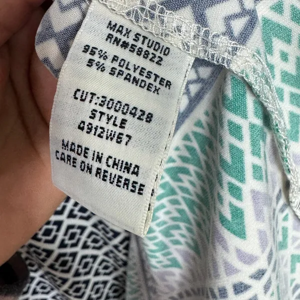 Max Studio Geometric Print Collared Dress Navy White Green Purple‎ Size L - Image 6