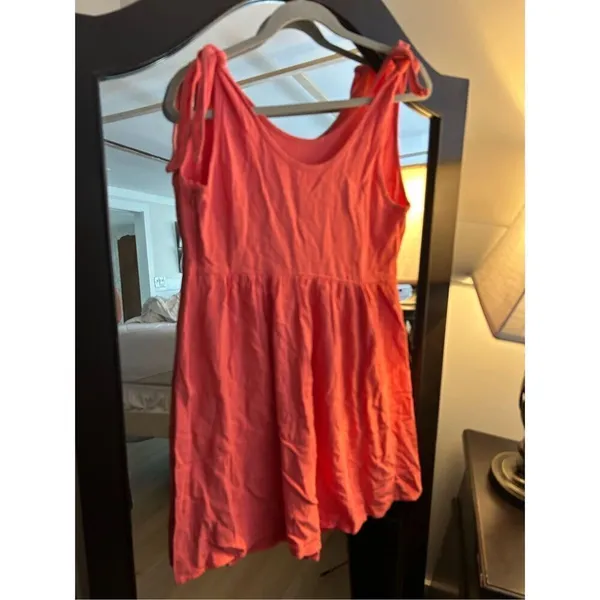 NEW Coral Shoulder Tie Strap Babydoll Dress Swing Mini Sundress M - Image 3