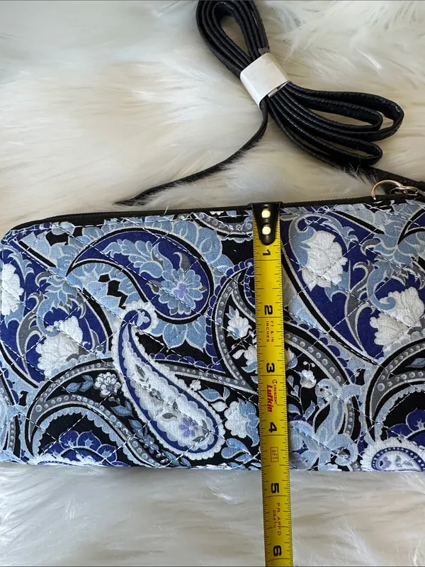 Small Blue Paisley Wristlet Clutch with Removable Strap - Image 7