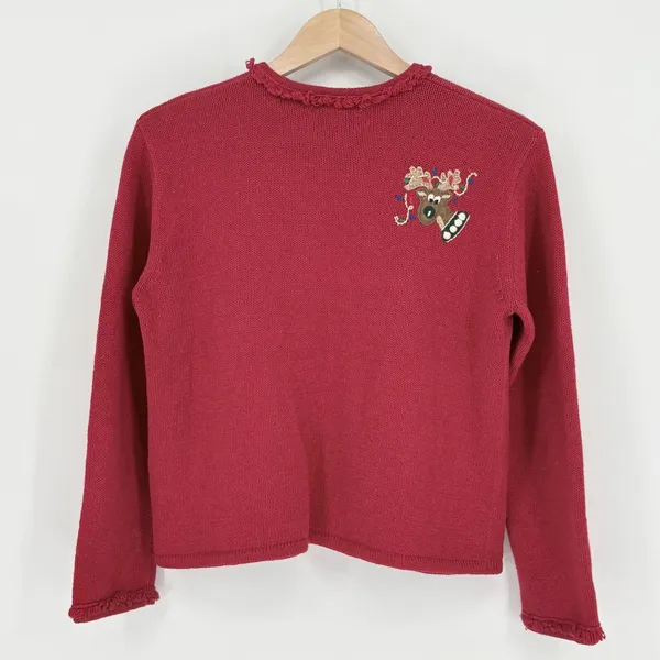 Vintage Heirloom Collectibles‎ Red Reindeer Christmas Sweater Cardigan Size 16 - Image 3