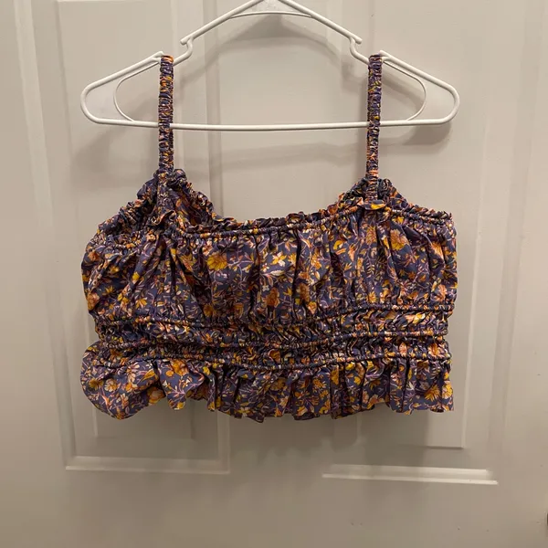J.Crew Smocked Floral‎ Crop Top Purple Orange Cotton Womens XL Boho Peasant - Image 8