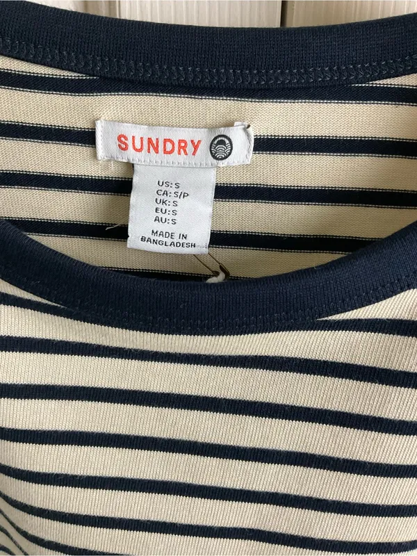 Sundry Striped‎ Crewneck Tee in Black and Cream-Small - Image 6