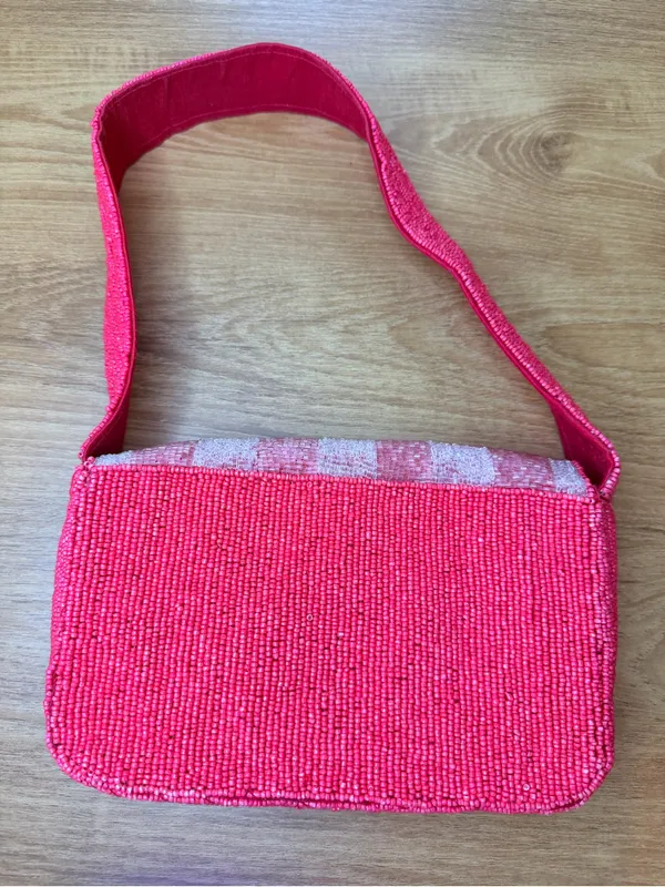 On 34th Viral Beaded Floral Handbag Made In India Red And White Design - Image 3