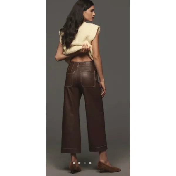 Maeve Anthropologie Colette Faux Leather Wide Leg Pants Dark Brown Size 28 - Image 14