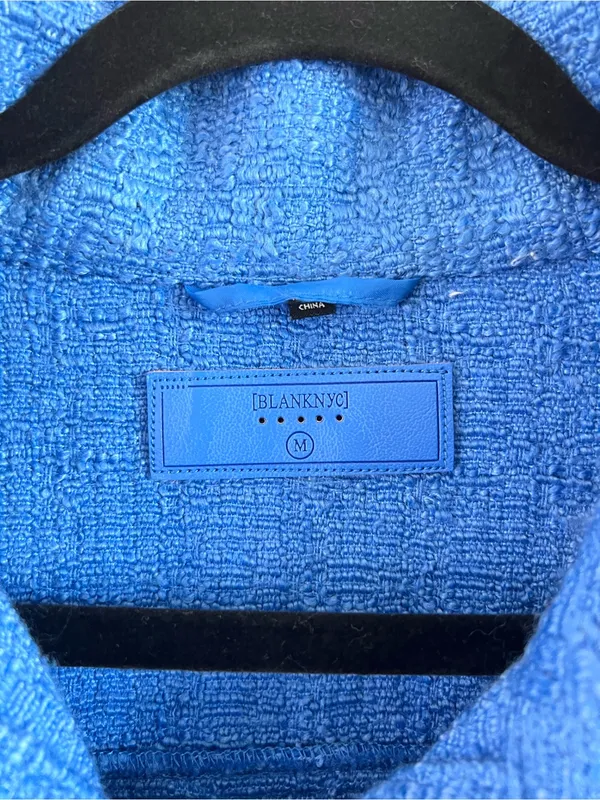 Blank NYC Women's Bright Blue Tweed‎ Moto Boxy Cropped Jacket Pockets - Image 2