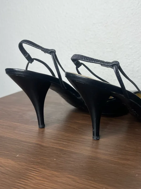 Christian Lacroix Black Leather Pointed Toe Slingback Kitten Heels - Image 7