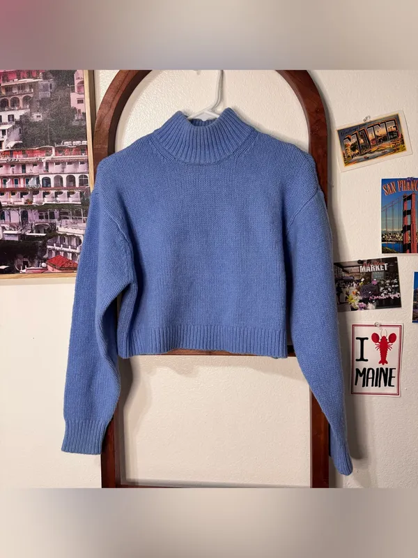 Aritzia Sunday Best Ribbed Turtleneck Crop Knit Sweater Bluebell Sweater - Image 4