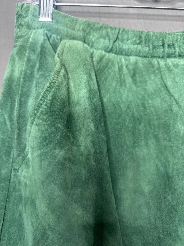 Vintage Intuition Sport Womens L Green Genuine Suede Leather A Line Midi Skirt - Image 5