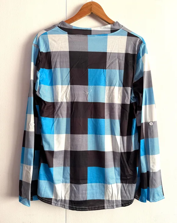 Plaid Blouse, XXL Blue - Image 2