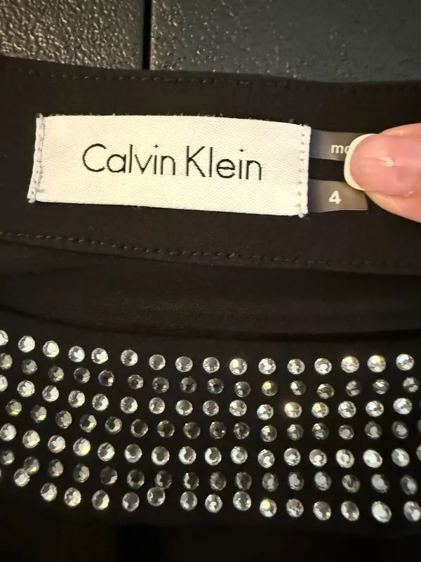 Calvin Klein‎ Black Long Sleeve Dress with Rhinestone Collar and Keyhole Detail - Image 2