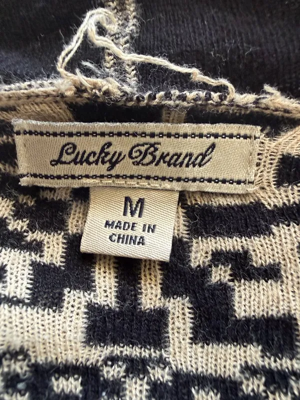 Lucky Brand tan and black long sleeve open cardigan sweater women's size M - Image 5