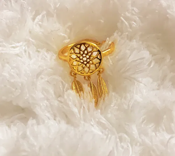 Handmade Dream Catcher Statement Ring Gold - Image 2