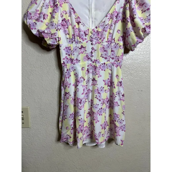 For Love & Lemons Atlanta Mini Dress size XS Floral Purple Yellow - Image 4