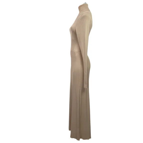 Zara Womens Cream Ribbed Knit Turtleneck Long Sleeve Maxi Sweater Dress Size S - Image 2