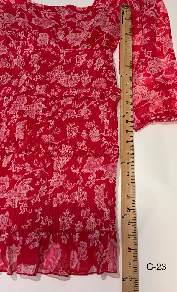 Sim & Sam Red Floral Smocked Ruffle Mini Dress Long Sleeve Medium - Image 5