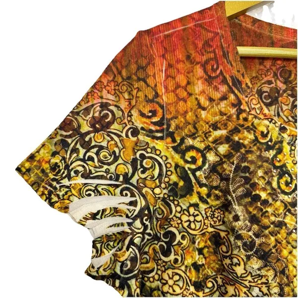 Vintage Y2K Bling Top XL Grunge Punk Goblin Paisley Tattoo Multicolor - Image 5