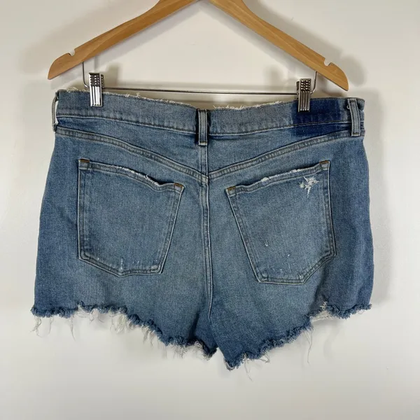 Abercrombie & Fitch The Mom Short High Rise Distressed Denim Short Blue Sz 33/16 - Image 5