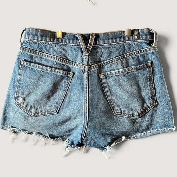 867 | 7 For All‎ Mankind High Rise Distressed Denim Cutoff Shorts Blue Womens 27 - Image 2