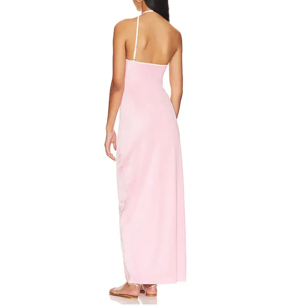 Baobab Anna One Shoulder Maxi Dress with Slit Baby Pink Small - Image 2