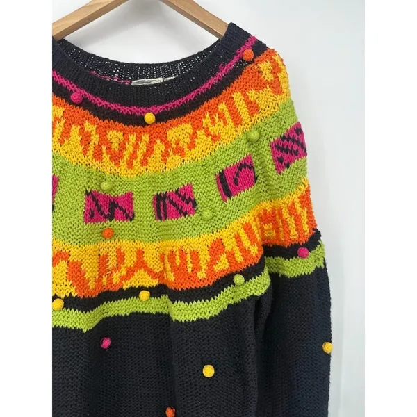 Vintage Tarazzia Design Chunky Whimsical‎ Pom Pom 1990s Sweater Women's Large - Image 2