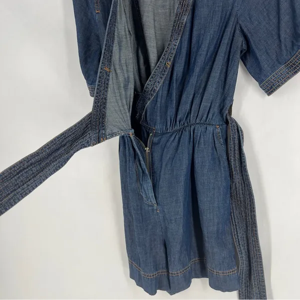 Pilcro by Anthropologie Blue Chambray Denim Tie‎ Waist Wrap Bodice V-Neck Romper - Image 11