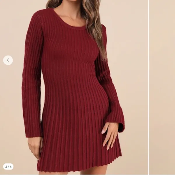LULU's Chic Sexy Casual Ribbed Stretch Long Sleeve Warm Cozy Sweater Skate Dress - Image 4