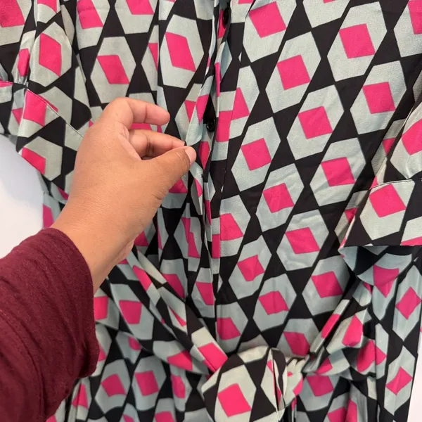 DVF Silk Kendyl Maxi Dress Hexagon Print Size XL Geometric - Image 5