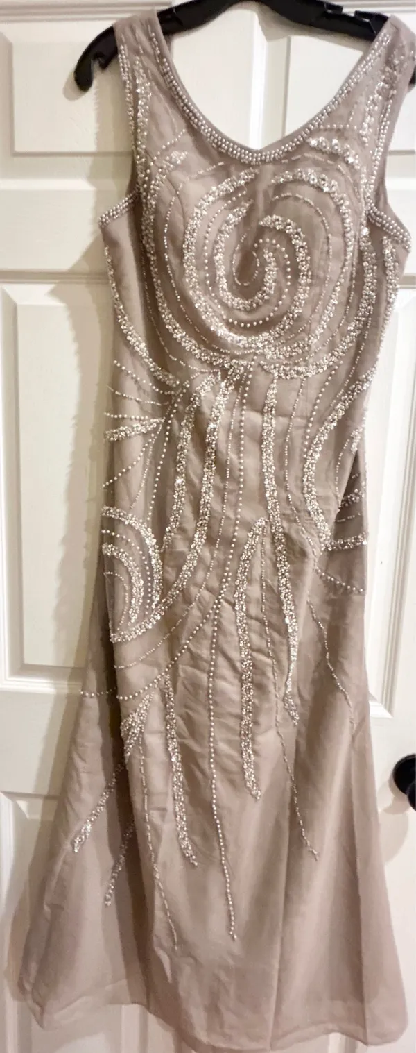 Wedding Dress Taupe/Silver& pearl Beaded Formal Gown Dress size 12 - Image 21