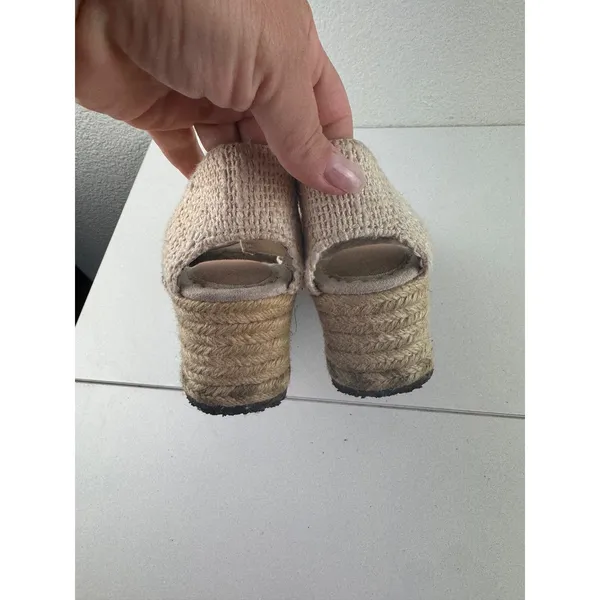 UGG Australia Raffia Wedge Sandals‎ Espadrille Peep Toe Ankle Tie Beige Size 6 - Image 5
