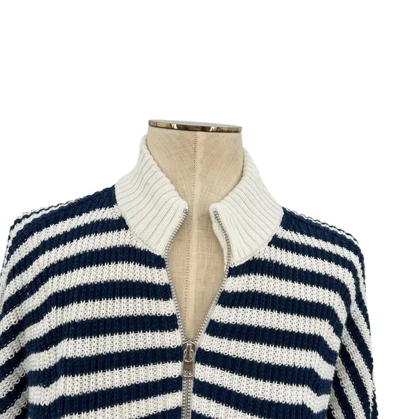 Madewell Ribbed Half-Zip Sweater in Stripe Ivory White Navy Blue‎ Size XXL - Image 4
