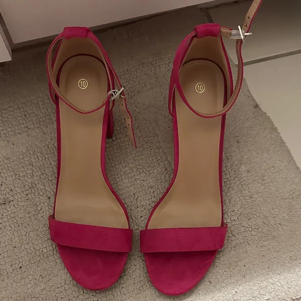 Bright Pink Suede Ankle Strap Heels Size 10 - Image 2