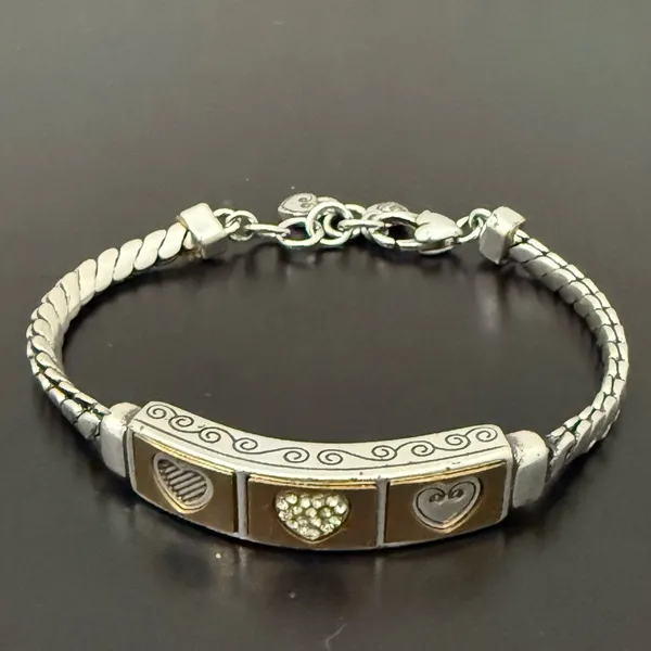 Retired BRIGHTON Triple Heart Silverplated With Gold Heart ID 8” Bracelet 29g. - Image 2