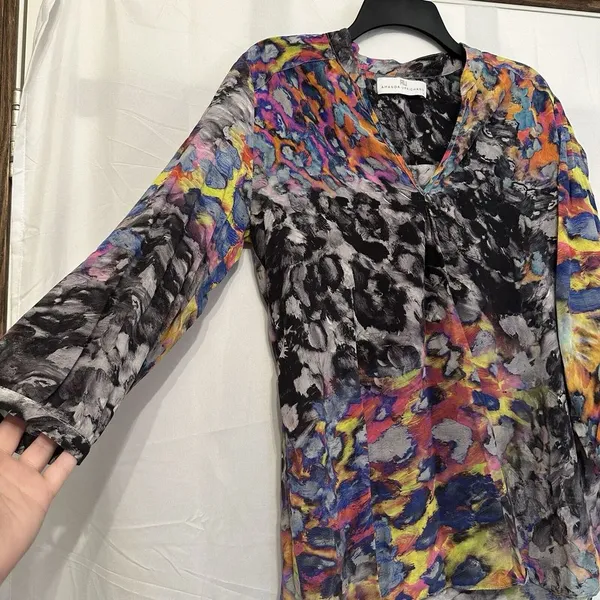 Amanda Uprichard Size Small Multicolor Print Silk‎ 3/4 Sleeve Blouse Top - Image 2