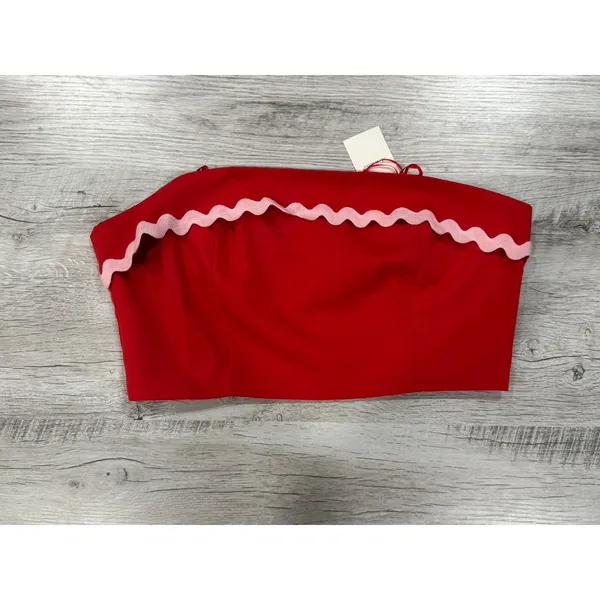Idem Ditto Red Strapless Corset Top Pink Ric Rac Trim Zip Back Size L - Image 5