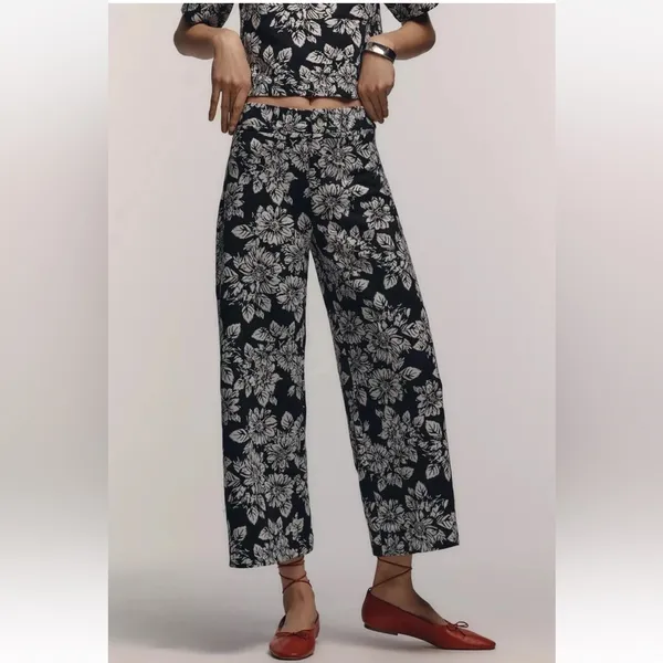 ANTHROPOLOGIE Maeve The Ettie High Rise Wide Leg Crop Pants Floral Size 27 NEW - Image 5