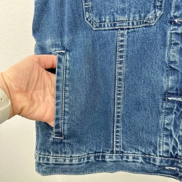 Vintage Eddie Bauer 100% Cotton Denim‎ Vest Button Front Layering 90s Country - Image 5