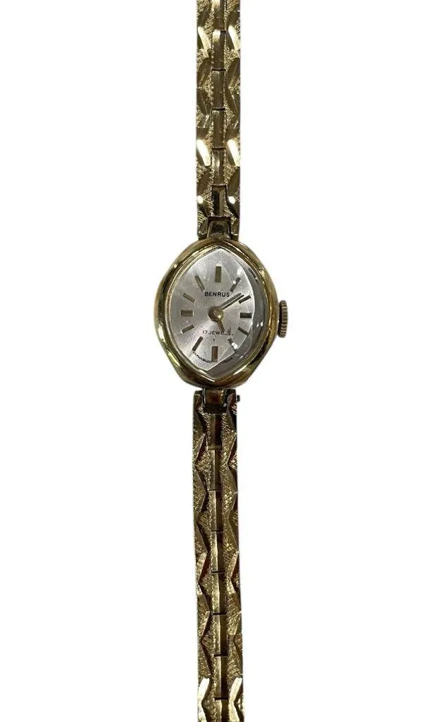 Benrus 17 Jewels Vintage Gold Tone Women’s Watch Textured Band - Image 2