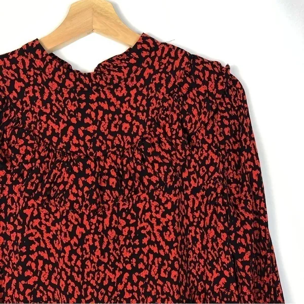Zara‎ Red & Black Animal Print Ruffle Long Sleeve Mini Dress M - Image 5